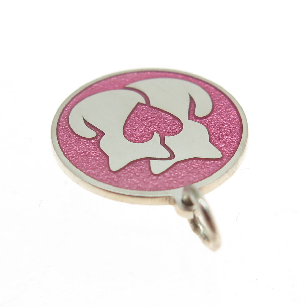 925 Sterling Silver Pink Enamel Cat Love Round Tag Minimalist Charm Pendant