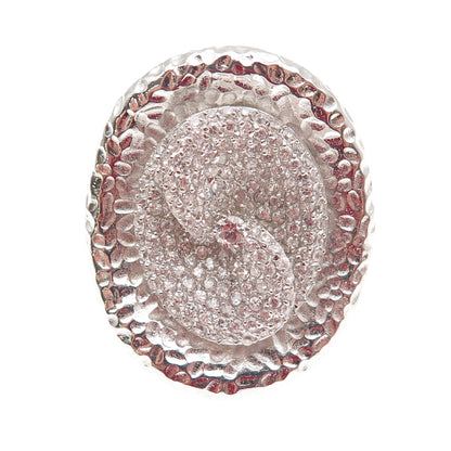 925 Sterling Silver Round-Cut C Z Modernist Hammered Statement Ring Size 6