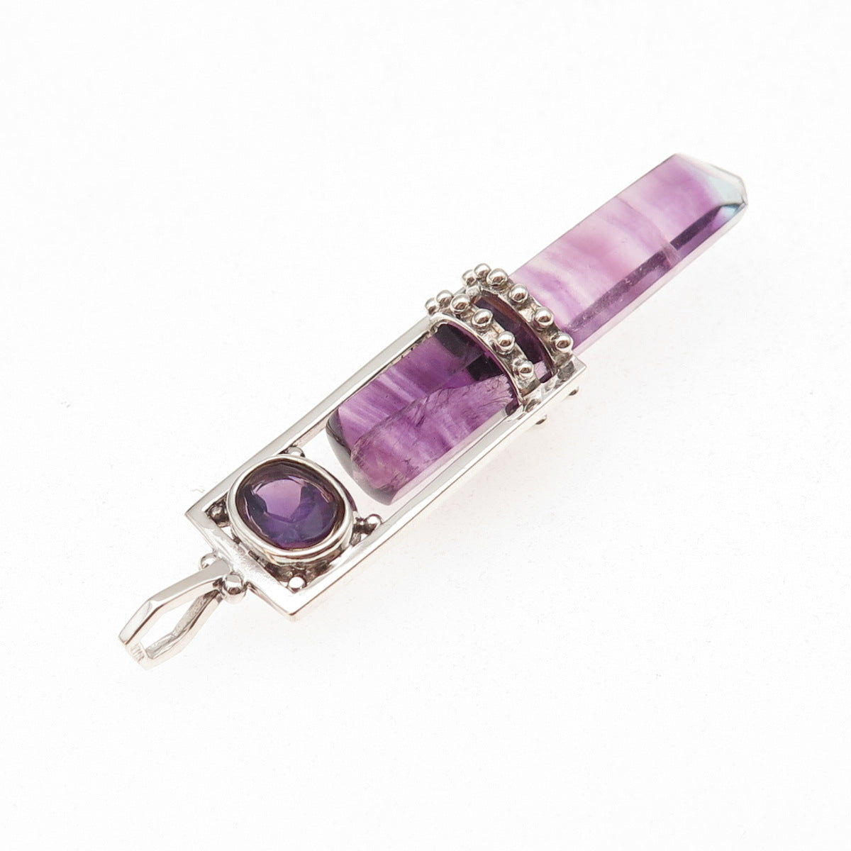 925 Sterling Silver Vintage Real Amethyst Amulet Charm Pendant