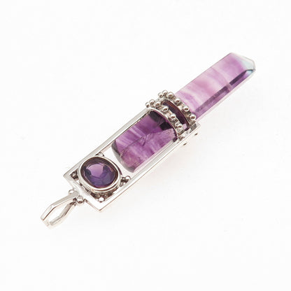 925 Sterling Silver Vintage Real Amethyst Amulet Charm Pendant
