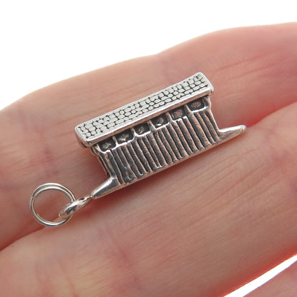 925 Sterling Silver Vintage Covered Bridge Minimalist 3D Charm Pendant