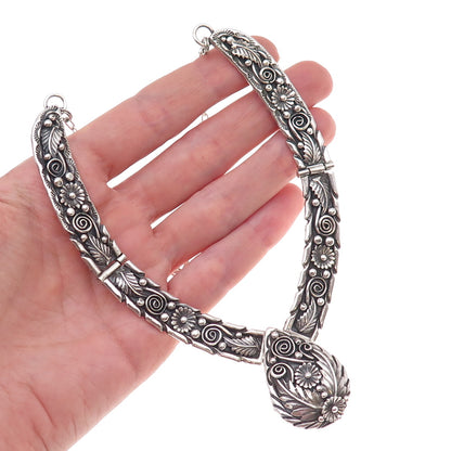 Fannie Ashley Navajo Old Pawn Sterling Silver Vintage Floral Chain Necklace 16"