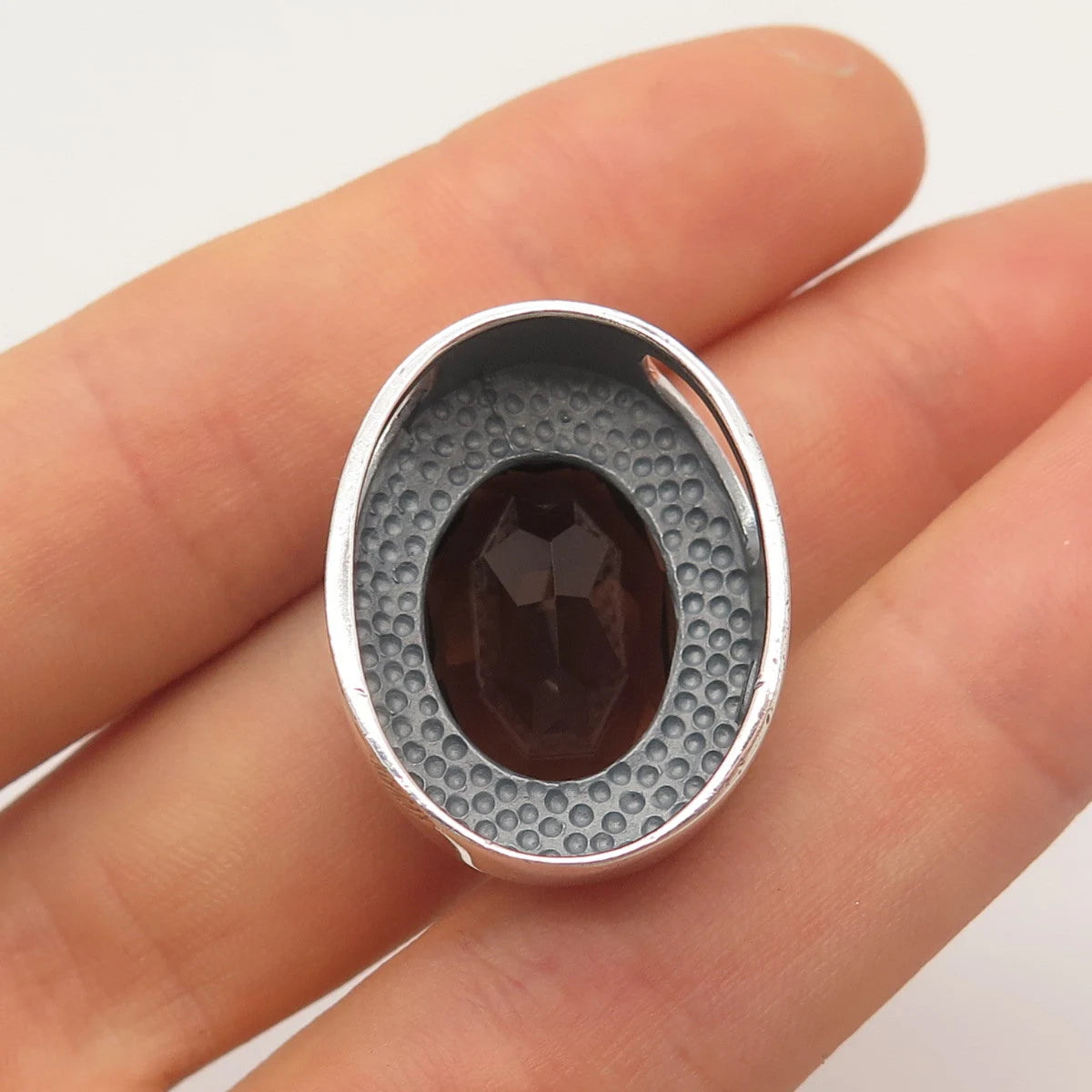 925 Sterling Silver Vintage Real Smoky Quartz Slide Pendant