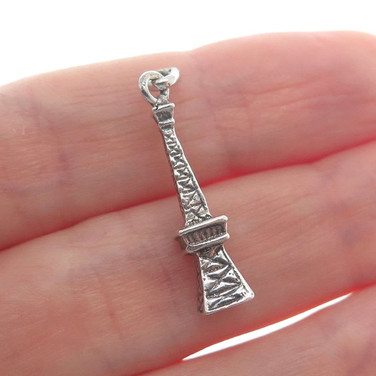 925 Sterling Silver Vintage Eiffel Tower Oxidized Minimalist 3D Charm Pendant