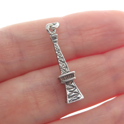 925 Sterling Silver Vintage Eiffel Tower Oxidized Minimalist 3D Charm Pendant