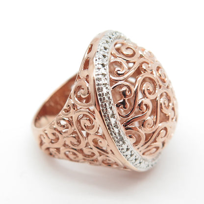 ROSS SIMONS 925 Sterling Silver Rose Gold Plated Diamond Accent Ring Size 6.25