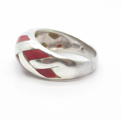 925 Sterling Silver Vintage Real Rhodochrosite Gemstone Wicker Ring Size 9