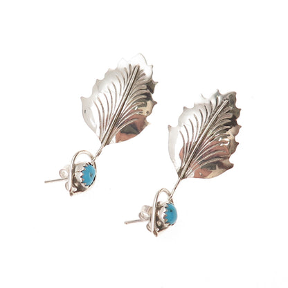 Old Pawn Sterling Silver Vintage Southwestern Turquoise Floral Dangle Earrings