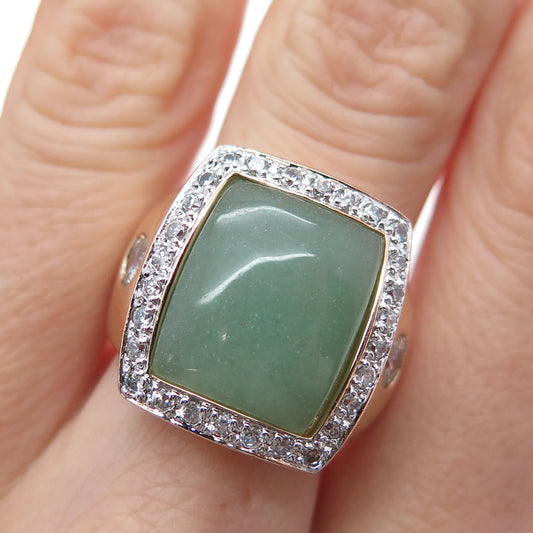 ROSS SIMONS 925 Sterling Silver Rose Gold Plated Aventurine & C Z Ring Size 8.25