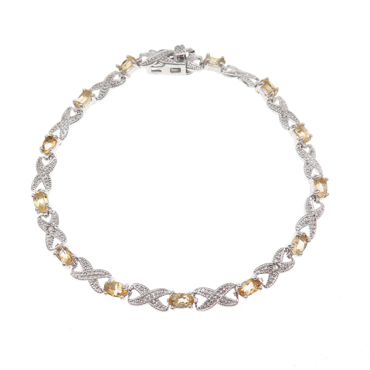 Dee Berkle 925 Sterling Silver Real Diamond Accent & Citrine Bracelet 7.25"