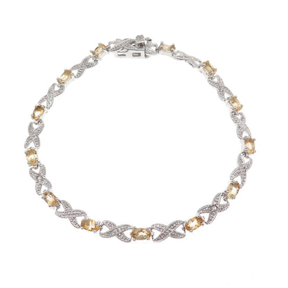 Dee Berkle 925 Sterling Silver Real Diamond Accent & Citrine Bracelet 7.25"
