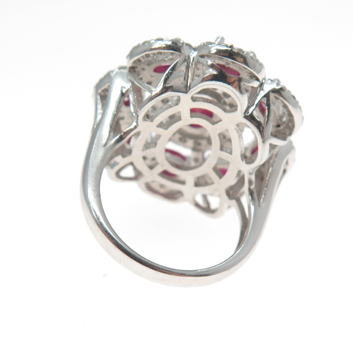 925 Sterling Silver Real Oval-Cut Ruby & Round-Cut White Topaz Ring Size 5.25