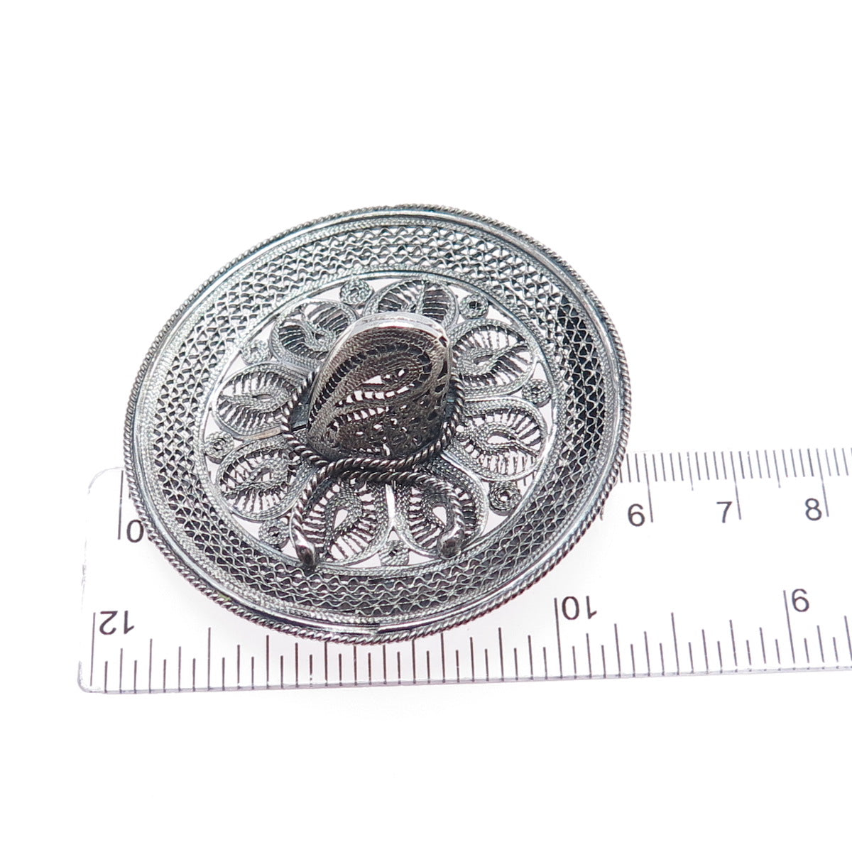 900 Silver Vintage Mexico Sombrero Hat Filigree Oxidized Pin Brooch