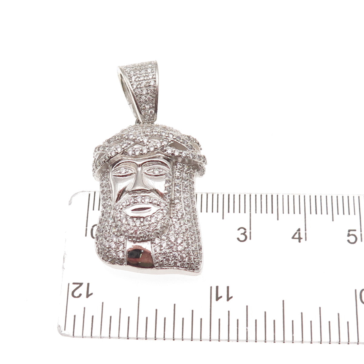 925 Sterling Silver Round-Cut C Z Jesus Sparkle Pendant