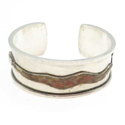 KENNY GUERRO Navajo Old Pawn 925 Sterling Silver Glass Adjustable Bracelet 6.75"
