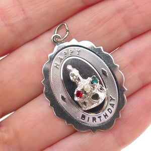 Town & Country 925 Sterling Vintage Faux Pearl Rhinestone Happy Birthday Pendant