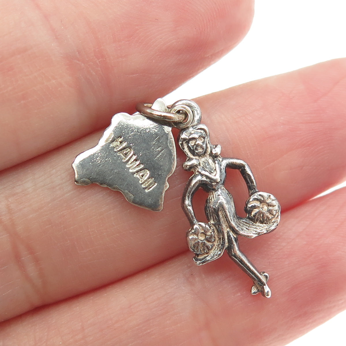 925 Sterling Silver Vintage "Hawaii" Dancing Girl 3D Pendant