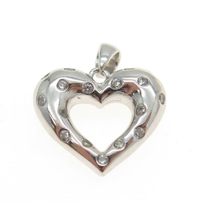 925 Sterling Silver Round-Cut C Z Puffy Heart Pendant