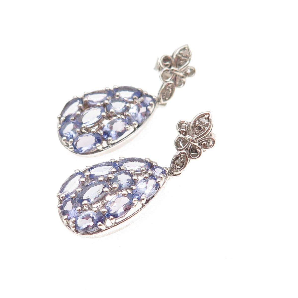 Chuck Clemency 925 Sterling Silver Real Diamond & Tanzanite Dangle Earrings