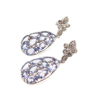 Chuck Clemency 925 Sterling Silver Real Diamond & Tanzanite Dangle Earrings