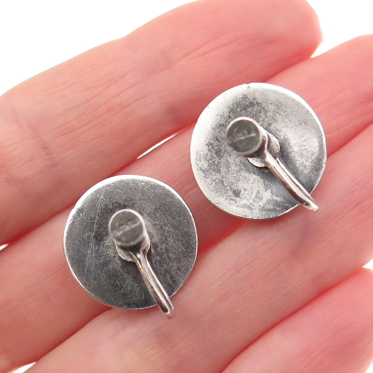 Old Pawn 925 Sterling Silver Vintage Southwestern Concho Screw Back Earrings