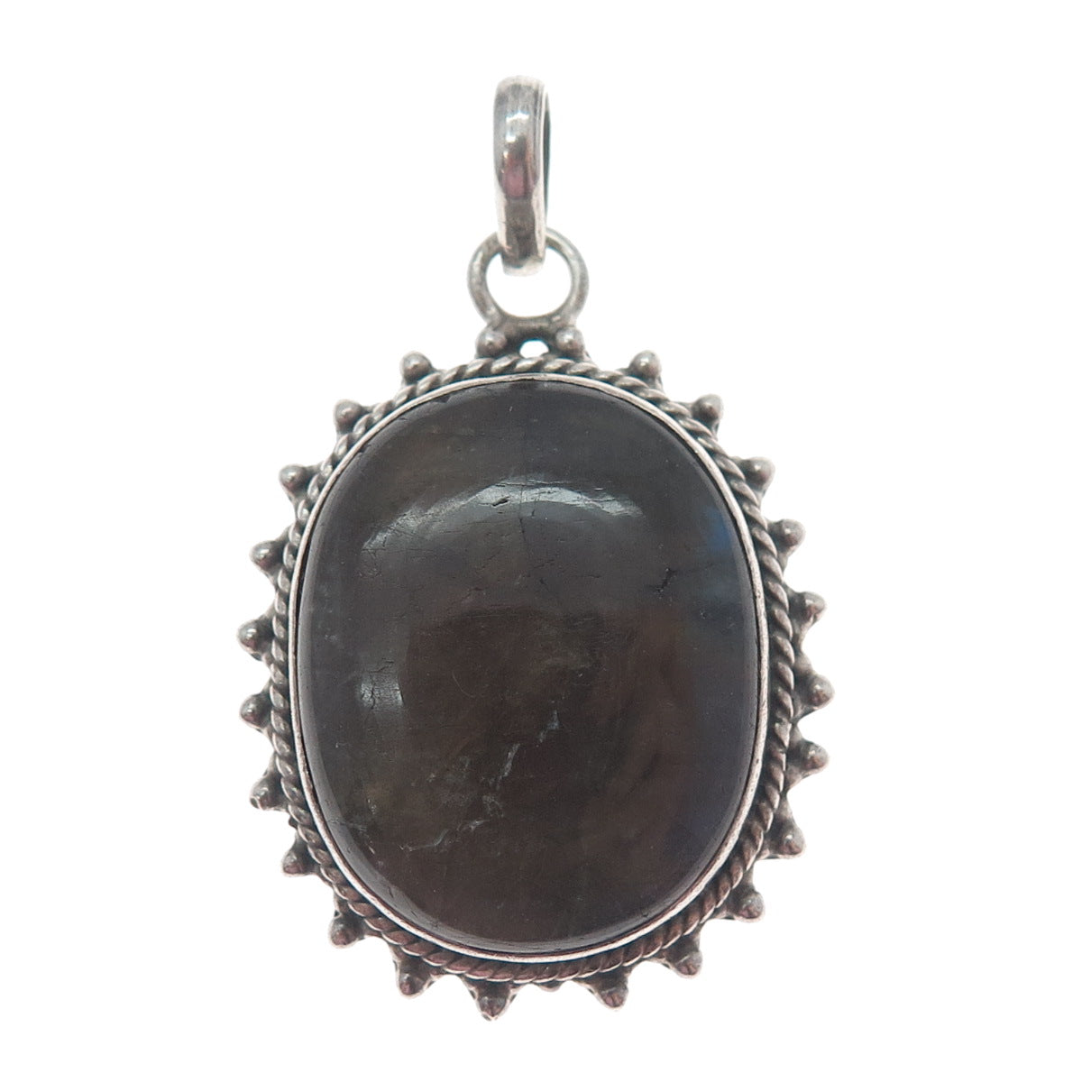 925 Sterling Silver Vintage Real Cabochon Labradorite Beaded Charm Pendant