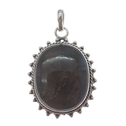 925 Sterling Silver Vintage Real Cabochon Labradorite Beaded Charm Pendant