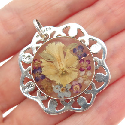 MWS Mark Wasserman Samara Sterling Silver Vintage Mexico Pressed Flower Pendant