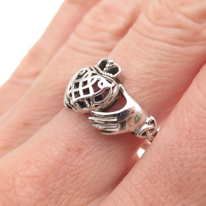 925 Sterling Vintage Real Amethyst Irish Claddagh Love You Baby Ring Size 8