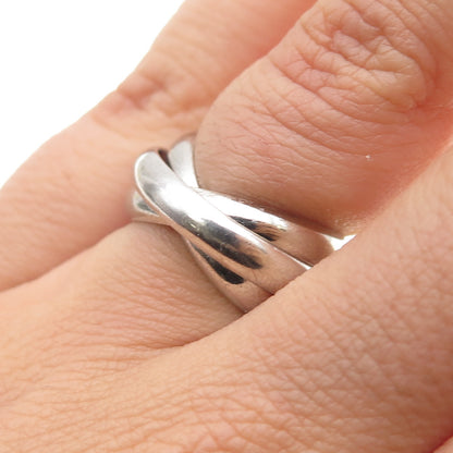 925 Sterling Silver Vintage Italy Interlocked Trinity Band Ring Size 4.75