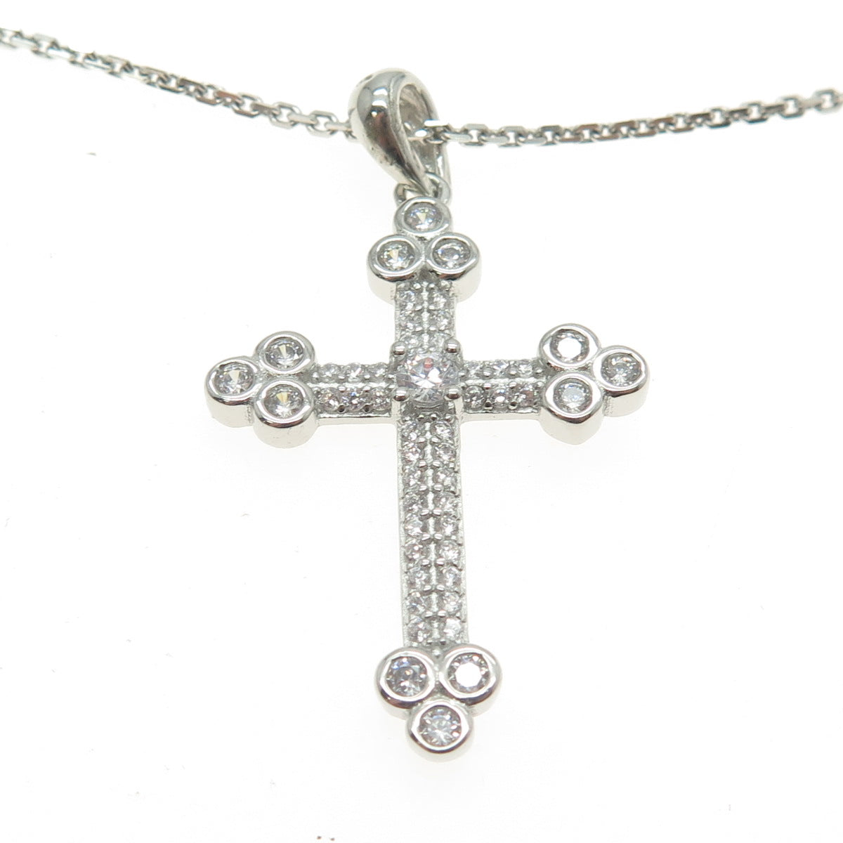 925 Sterling Silver Italy C Z Cross Pendant Cable Chain Necklace 16"