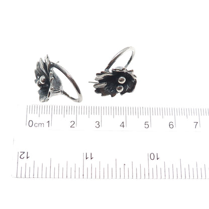 925 Sterling Silver Vintage Modernist Flower Oxidized Earrings