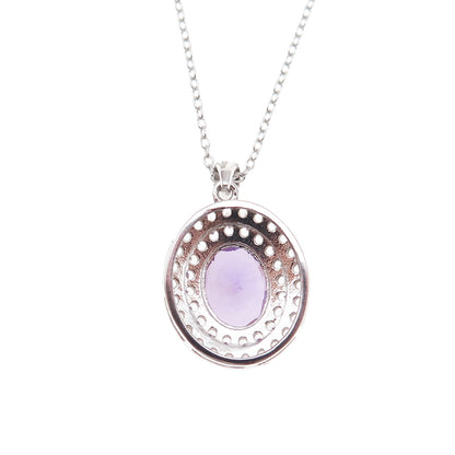 925 Sterling Silver Real White Topaz & Lab-Created Peacock Sapphire Necklace 18"