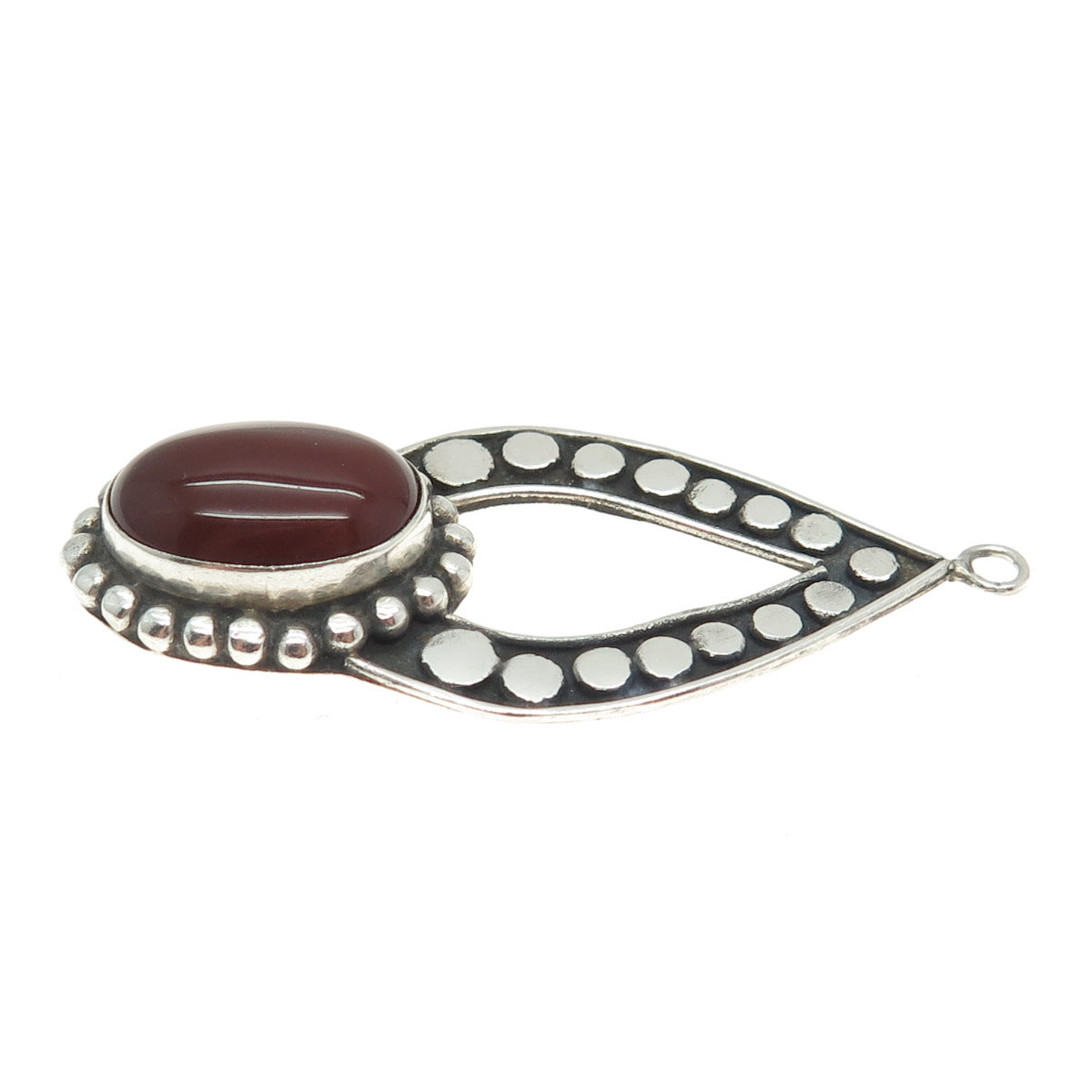 925 Sterling Silver Vintage Real Carnelian Gemstone Polka Dot Ethnic Pendant