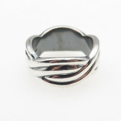 925 Sterling Silver Vintage Modernist Woven Oxidized Ring Size 7