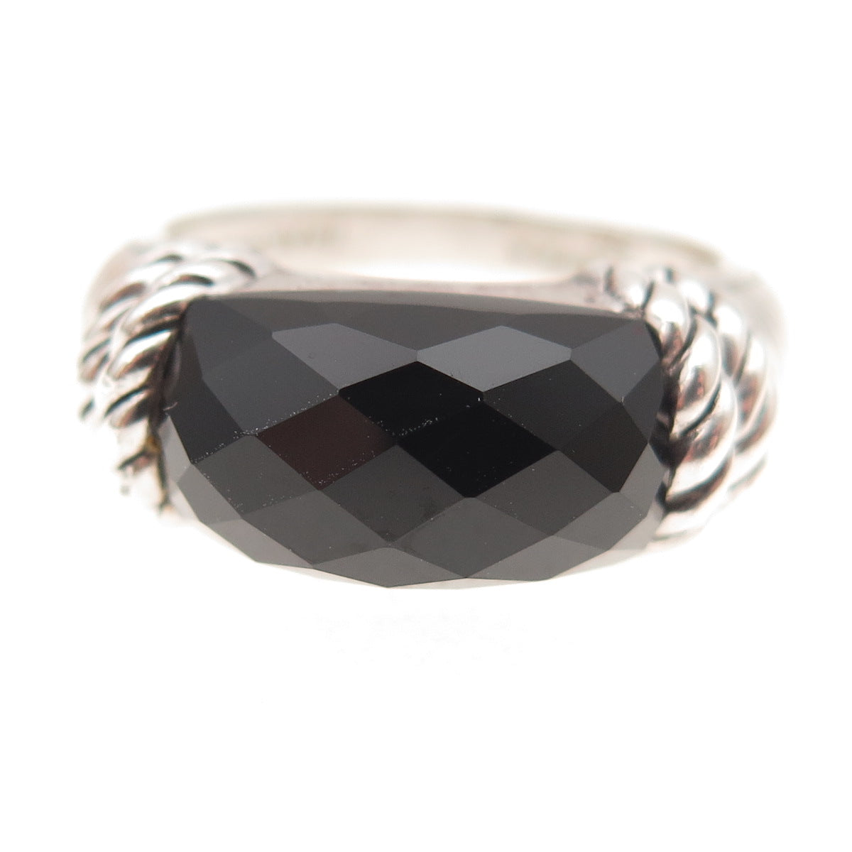 Judith Ripka 925 Sterling Silver Real Black Onyx Roped Ring Size 9