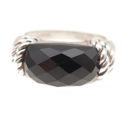 Judith Ripka 925 Sterling Silver Real Black Onyx Roped Ring Size 9