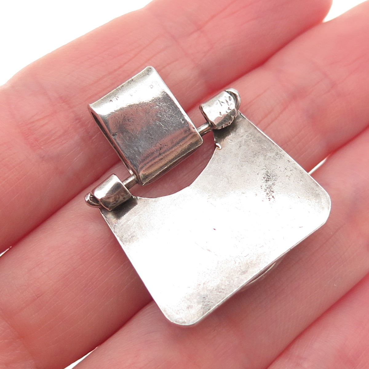 925 Sterling Silver Vintage Real Amethyst Modernist Pendant