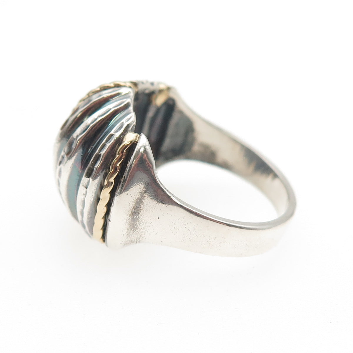 MICHAEL ANTHONY 925 Sterling Silver 14K Gold Vintage Modernist Dome Ring Size 10
