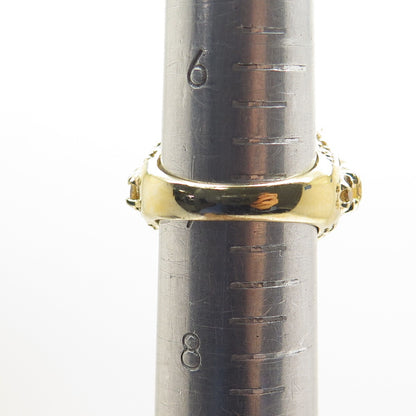 925 Sterling Silver Gold Plated Real Smoky Quartz & Citrine Ring Size 7