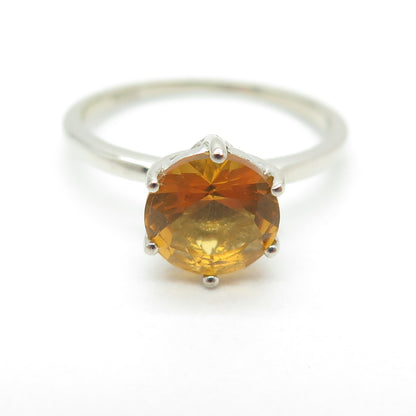 DAZZLERS 925 Sterling Silver Real Round-Cut Citrine Ring Size 8