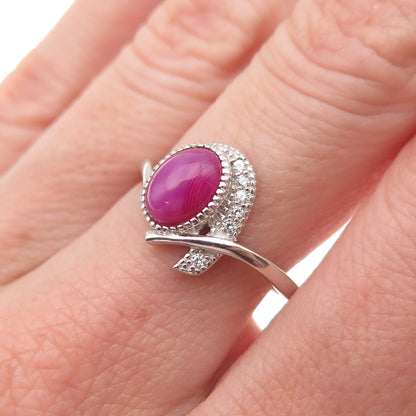 925 Sterling Silver Real Ruby & C Z Modernist Ring Size 7
