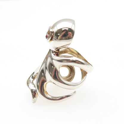 925 Sterling Silver Vintage Real Ruby Modernist Octopus Ring Size 5.5-6.5