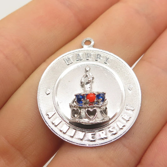 925 Sterling Silver Vintage Colorful Glass "Happy Anniversary" Charm Pendant