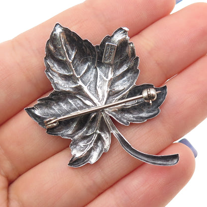 BEAU 925 Sterling Silver Vintage Floral Leaf Oxidized Pin Brooch