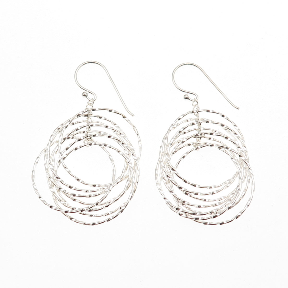 925 Sterling Silver Interlocked Circle Dangle Earrings