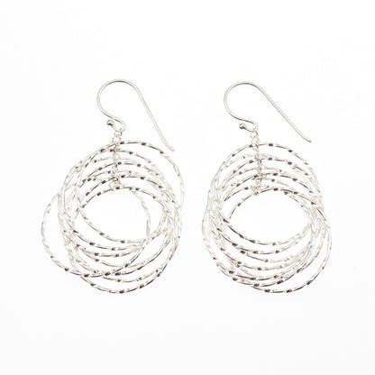 925 Sterling Silver Interlocked Circle Dangle Earrings
