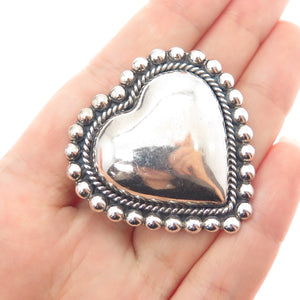 925 Sterling Silver Vintage CII Mexico Modernist Heart Beaded Oxidized Brooch