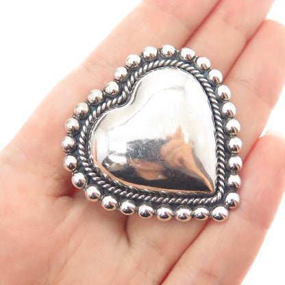 925 Sterling Silver Vintage CII Mexico Modernist Heart Beaded Oxidized Brooch