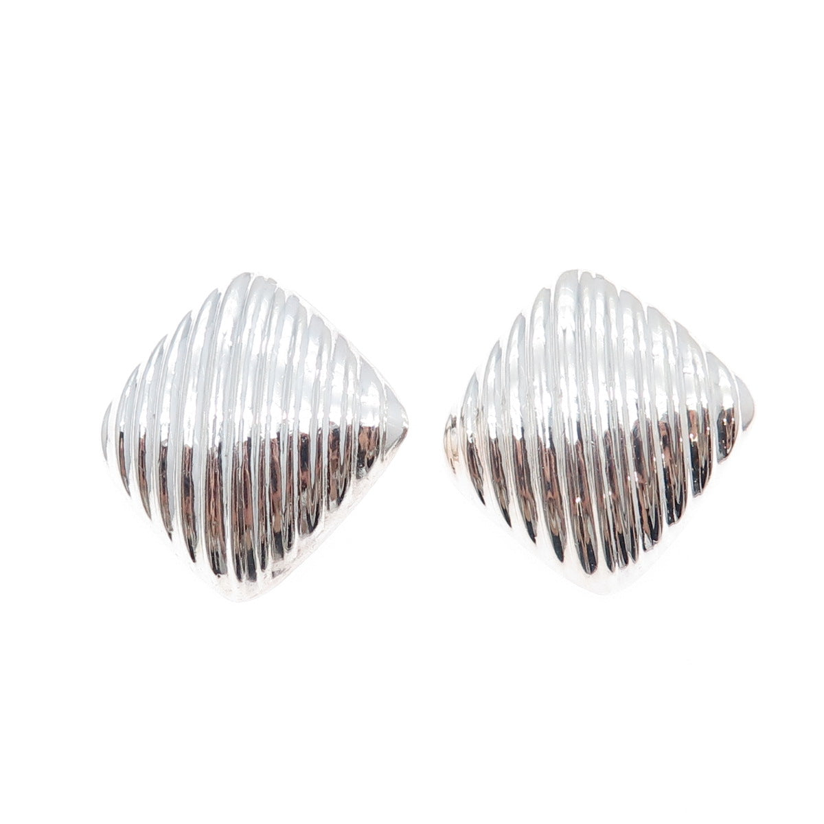 925 Sterling Silver Vintage Mexico Modernist Ribbed Clip On Earrings